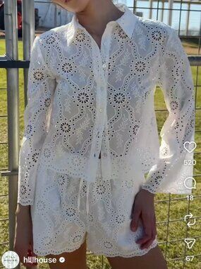 Hill House Celia Top, White Trellis Eyelet Broderie L Excellent Condition